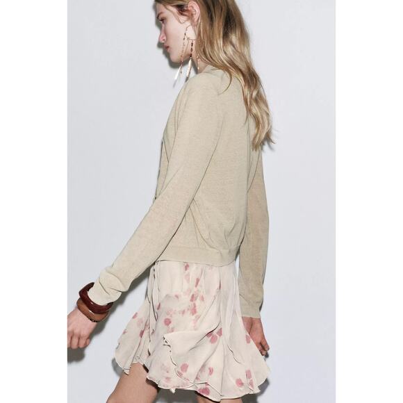 Zara Linen Cardigan Sweater Womens XL Cream - Picture 3 of 11